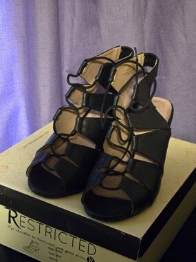 Restricted Black Strappy Lace-Up Heeled Sandals